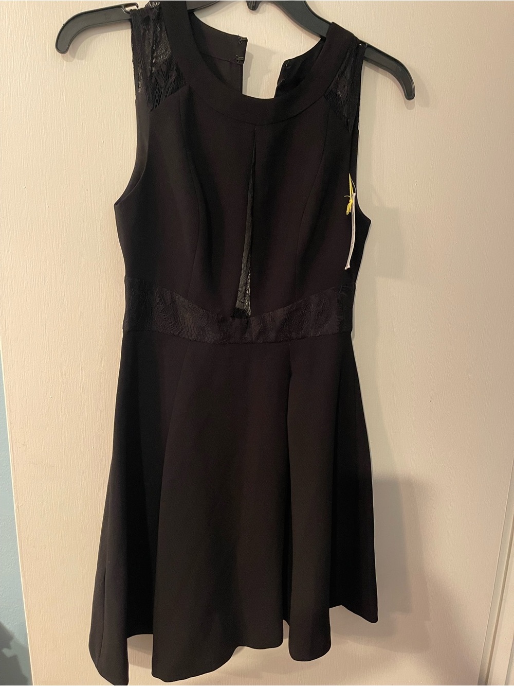 BCBGeneration Black Lace-Panel Sleeveless Fit & Flare Mini Dress
